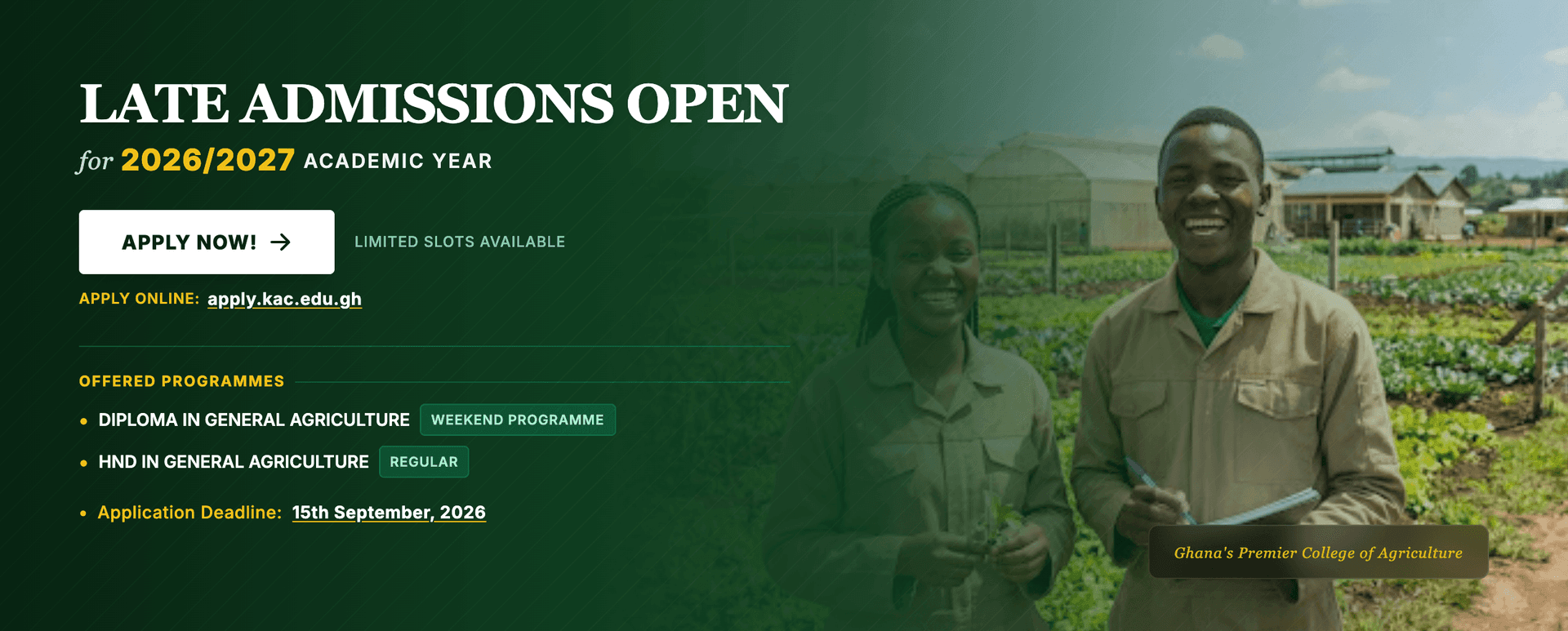 Late Admissions Open for 2026/2027 Academic Year